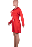 Vermelho casual estampado bandagem patchwork gola redonda saia plus size vestidos