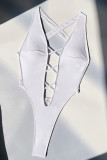 Witte sportkleding Effen uitgeholde badmode met patchwork (met vulling)