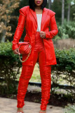 Red Street Однотонный Лоскутный карман Пряжка Складной воротник с отложным воротником Длинный рукав Из двух частей