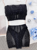 Zwarte sportkleding Effen uitgehold patchwork Hot Drill-badkleding (met vulling)