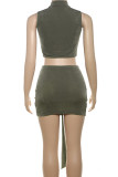 Green Street Solid Bandage Patchwork Fold O Neck Sleeveless Two Pieces