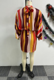 Multicolor Casual Street Daily Elegant Striped Printing Contrast Half A Turtleneck Dresses