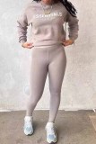 Grey Casual Street Print Letter O Neck Long Sleeve Two Pieces