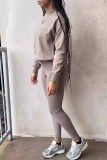Grey Casual Street Print Letter O Neck Long Sleeve Two Pieces