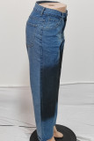Calça jeans solta com estampa de rua preta com botões de bolso com zíper e cintura alta
