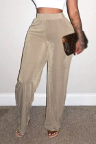 Albaricoque Casual parches lisos sueltos cintura alta pierna ancha pantalones de color sólido