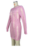 Розовые сексуальные однотонные выдолбленные лоскутные платья с открытой спиной и круглым вырезом