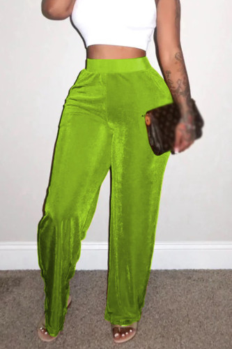 Зелено-желтый повседневный однотонный пэчворк Свободные брюки с высокой талией и широкими штанинами Однотонные плавки