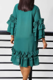 Green Elegant Solid Patchwork Flounce With Bow O Neck Straight Dresses