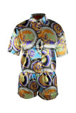 Multi-color Casual Print Buttons Shirt Collar Long Sleeve Two Pieces