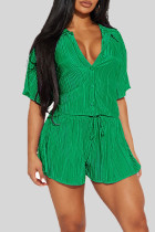 Зеленый повседневный однотонный бандаж в стиле пэчворк с пряжкой, воротник рубашки, рукав с половиной рукава, две части
