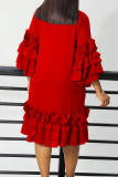 Lila Elegant Solid Patchwork Volang med rosett O-hals Raka klänningar