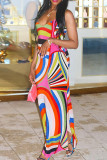 Vestidos multicoloridos de cor de rua em patchwork sem costas com alças finas