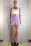 Purple Sexy Patchwork U Neck Sleeveless Two Pieces Tank Crop Tops And Pleated Skirts Sets