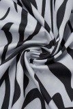 Robe longue sexy décontracté imprimé patchwork fente dos nu col oblique noir