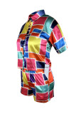 Multi-color Casual Print Buttons Shirt Collar Long Sleeve Two Pieces