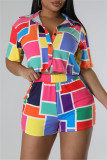 Разноцветный повседневный принт Пуговицы Рубашечный воротник с длинным рукавом Из двух частей