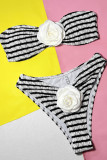Black White Sportswear Patchwork Appliques Swimwears(With Paddings)