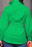 Verde elegante patchwork liso hebilla cuello vuelto tallas grandes Tops