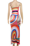 Multi-color Street Color Block Patchwork Backless Spaghetti Strap Sling Dresses