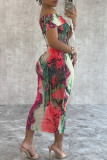 Roze Casual Street Dagelijks Elegant Vakantie Gemengd printen Contrast Off-shoulder jurken