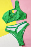 Trajes de banho esportivos sexy verdes sólidos ocos com retalhos (com enchimentos)