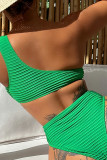 Trajes de banho esportivos sexy verdes sólidos ocos com retalhos (com enchimentos)