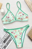 Green Sexy Sportswear Print Hollowed Out Patchwork Swimwears(With Paddings)