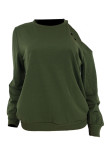 Army Green Casual Solid Hollowed Out Patchwork O Neck Tops