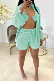 Cyan Street Solid Patchwork Halter Long Sleeve Three Pieces
