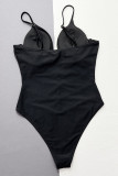 Schwarze sexy Sportbekleidung, einfarbig, ausgehöhlt, Patchwork-Bademode (mit Polsterung)