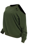 Army Green Casual Solid Hollowed Out Patchwork O Neck Tops