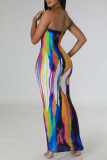 Vestidos longos sem alças com estampa sexy multicolorida em patchwork