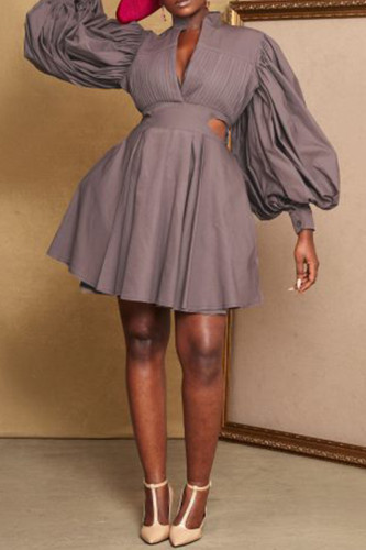 Серые элегантные лоскутные платья с V-образным вырезом и принтом