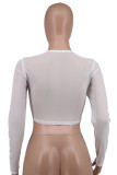 White Casual Solid Patchwork See-through V Neck Tops