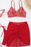 Conjuntos de 3 piezas con cordón y vendaje con estampado de ropa deportiva roja (con acolchado)