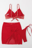 Conjuntos de 3 piezas con cordón y vendaje con estampado de ropa deportiva roja (con acolchado)