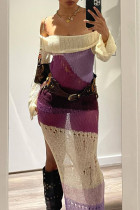 Пурпурные сексуальные рваные лоскутные прозрачные платья нестандартной формы с открытыми плечами