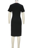 ブラック セクシー ソリッド パッチワーク ジッパー ジッパー カラー ラップ スカート ドレス