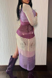 Purple Sexy Ripped Patchwork See-through Off the Shoulder Irregular Dresses