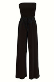 Black Sexy Solid Bandage Patchwork Pocket Strapless Loose Jumpsuits