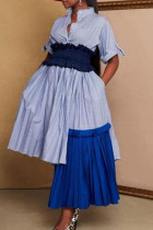 Streep elegante patchwork knopen kraag A-lijn jurken