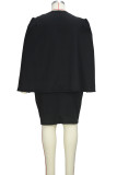 ブラック エレガント ソリッド スパンコール パッチワーク V ネック ラップ スカート プラス サイズ ドレス