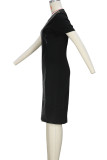 Robes de jupe enveloppées noires sexy en patchwork solide avec fermeture éclair et col à fermeture éclair