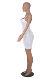Weiße, sexy, solide Patchwork-Sling-Kleider mit durchsichtigem Netzstoff und Spaghettiträgern