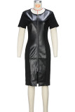 ブラック セクシー ソリッド パッチワーク ジッパー ジッパー カラー ラップ スカート ドレス