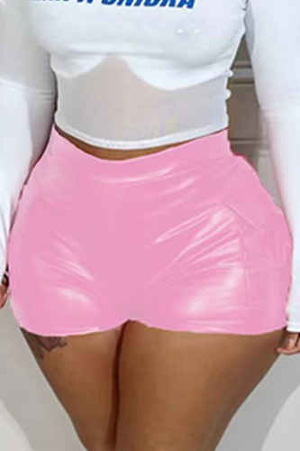Rosa Sexy Retazos lisos Bolsillo Flaco Mediados de cintura Convencional Pantalones de color sólido