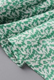 Grüne, sexy, lässige, rückenfreie Bandage-Oberteile mit Print