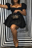 Zwarte sexy effen patchwork halter-a-lijn jurken