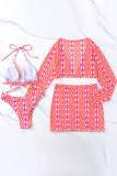 Conjuntos de 4 piezas con estampado de vendaje y patchwork de ropa deportiva rosa